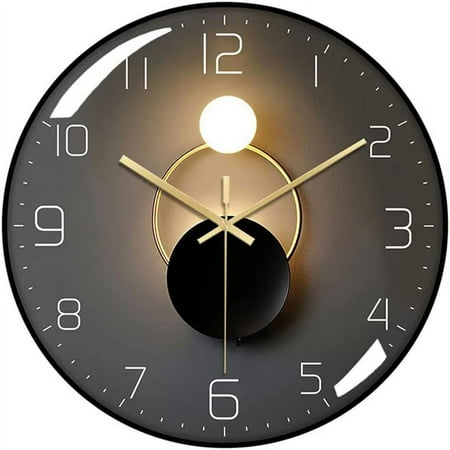 Modern Silent Wall Clock, 30cm Diameter Wall Pendulum Digital Round Quartz Wall Clock (Black)