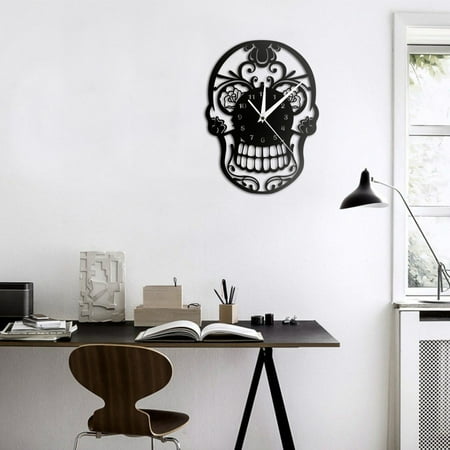 Modern Wall Clock 3D Creative Skull Acrylic Mirror Wall Clock Battery Operated for Bedroom Kitchen Office Home,Acrylic Silent Creative Wall Clock Non Ticking for Halloween Decorations