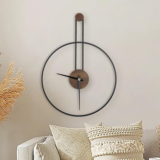 Modern Wall Clock Large Wall Clock with Walnut Dial Silent Non-Ticking Metal Wall Clock for Living Room Home Decor Bedroom Kitchen Office 17.8''× 24.4'' (Black, Medium)