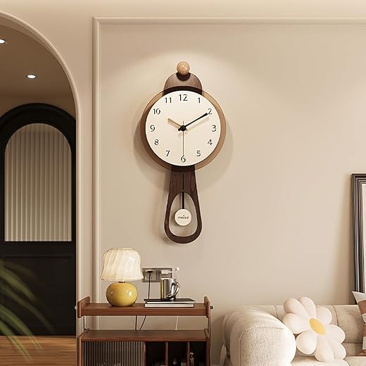 Modern Wall Clocks for Living Room Decor Large Decorative Wall Clock with Pendulum Battery Operated for Bedroom Kitchen Office Creative Wall Clock Silent Non Ticking,22 * 11 Inch