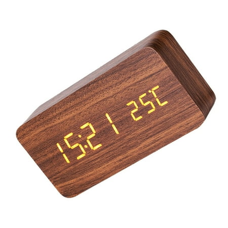 Modern Wooden Wood LED Alarm Clock Calendar Thermometer Without Battery(Brown and Wood White)