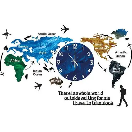 MOKINGTOP World Map Wall Clock Home Bedroom Wall Personality Wall Clock