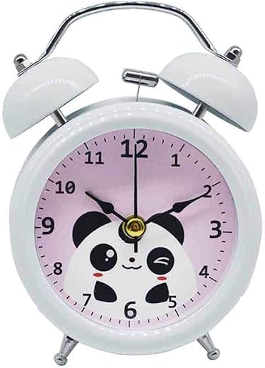 Monique 3in Cartoon Panda Loud Twin Bell Alarm Clock Silent Analog Quartz Nightlight Clock