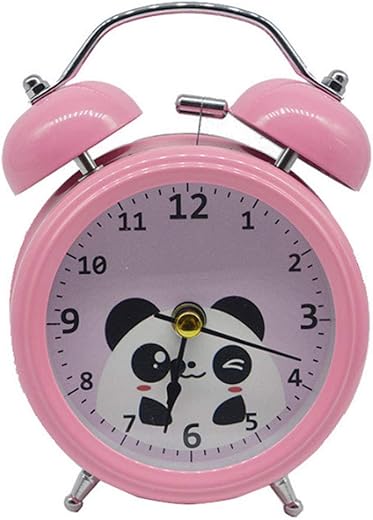 Monique 3in Cartoon Panda Loud Twin Bell Alarm Clock Silent Analog Quartz Nightlight Clock