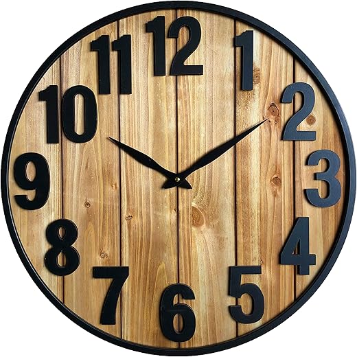 Montoire Farmhouse Wall Clock Large, Large Wall Clock 24 Inches or Larger for Living Room - Giant Oversized Big Rustic Decorative Clocks for Walls and Large Bold Living Room Decor