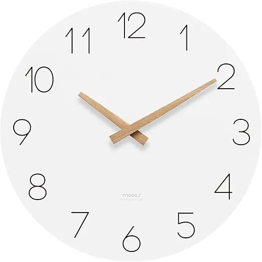 mooas Flatwood Wall Clock,12 Wood Wall Clock Non-Ticking Sweep Movement Decorative Wall Clock Battery Operated Wall Clock for Home Living Room Kitchen Bedroom Office School (Wood)