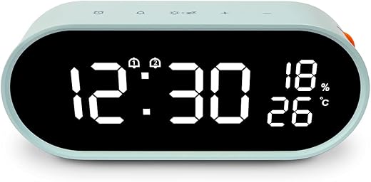 mooas Rolling Pop Mirror Clock, Digital Clock with USB Charging Port, Clear LED Display, Brightness Adjustment, 12/24H Mode, Dual Alarm & Snooze, Temperature & Humidity Display (Mint)