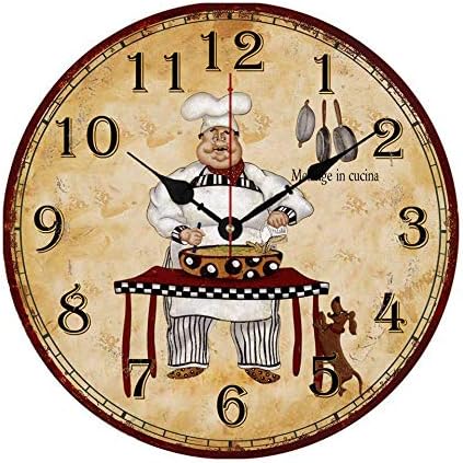 Moonluna Funny Cooking Chef with Dog Wood Wall Clock Decor for Bedroom Nursery Round Silent Clock for Women 12 Inches