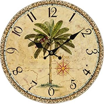 Moonluna Palm Tree Wooden Rustic Wall Clock Farmhouse Style Silent Round Clock for Home Decoration 10 Inches