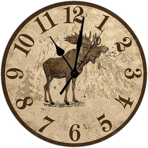 Moose Wooden Clock Rustic Moose Cabin Wall Clock for Farmhouse Decor Wall Clock Battery Operated 10 inch Silent Wall Clock Modern Wooden Wall Clocks for School Easy to Read