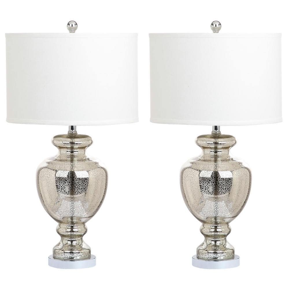 Morocco 28 in. Silver/Ivory Glass Vase Table Lamp wit Off-White Shade (Set...