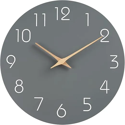 Mosewa Silent Non-Ticking Wall Clock Decorative for Kitchen, Bedroom, Bathroom, Office, Living Room, Battery Operated - 10 Inch Wood Modern Simple (Gray)