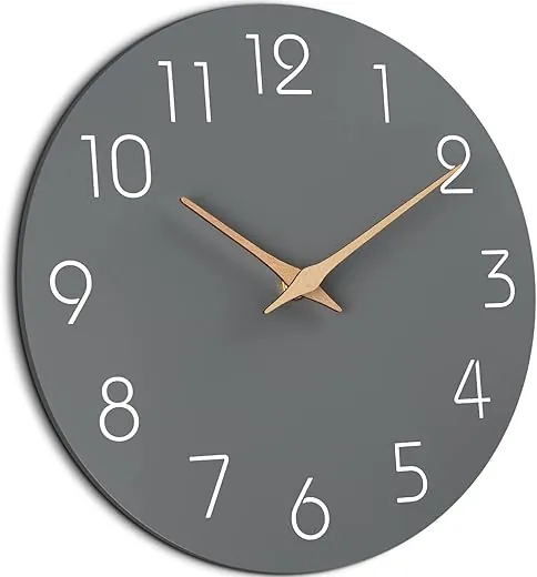 Mosewa Wall Clock 12 Inch Silent Non-Ticking Wall Clocks Battery Operated - Modern Simple Wooden Clock Decorative for Kitchen,Home,Bedrooms,Bathroom,Office,Living Room(Gray)