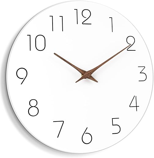 Mosewa Wall Clock 12 Inch Silent Non Ticking Wood Wall Clocks Battery Operated - Wooden White Modern Office Simple Minimalist Clock Decorative for Kitchen,Home,Bathroom,Living Room(12