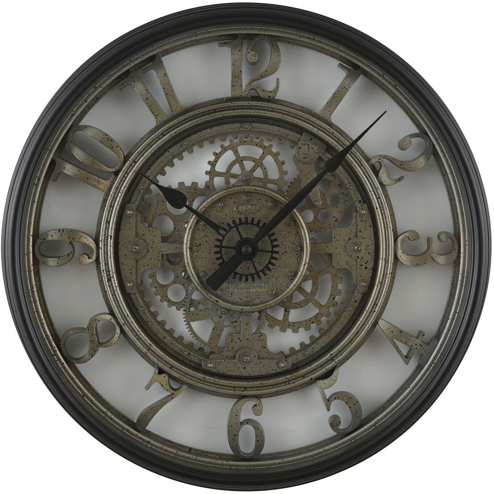 Moving Gear 20" Large Wall Clock, Industrial Age Styling, Modern Rustic, Quartz