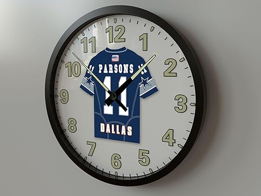 M. PARSONS 11 DALLAS N F L FOOTBALL LEGEND JERSEY THEMED GLOW IN THE DARK WALL CLOCK (14 Inch Wall Clock)