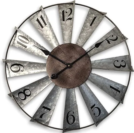 Mrocioa 30inch Windmill Distressed Metal Wall Clocks Rustic Large Decorative Clock Oversized Farmhouse Decor,Non Ticking,Battery Operated