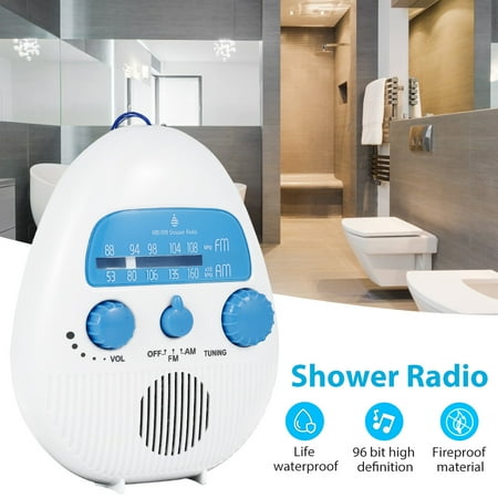 MTFun Hanging Waterproof Shower Clock Radio - Wireless Mini Portable Waterproof Battery Operated Shower Radio Speaker W/ Digital Clock LCD Screen for Home Beach Bathroom Outdoor