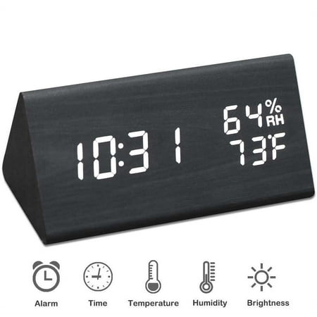 Multi-Function Modern Digital Wooden LED Temp Calendar Humidity Desk Alarm Clock