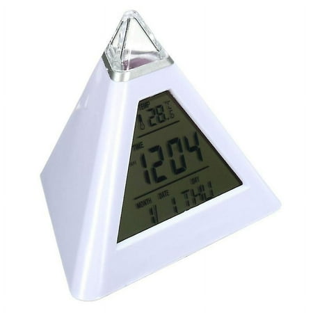 Multifunctional Led Display Digital Clock 7 Color Changing Backlight Pyramid Alarm Clock For Office Bedroom Dormitory Travel (white)