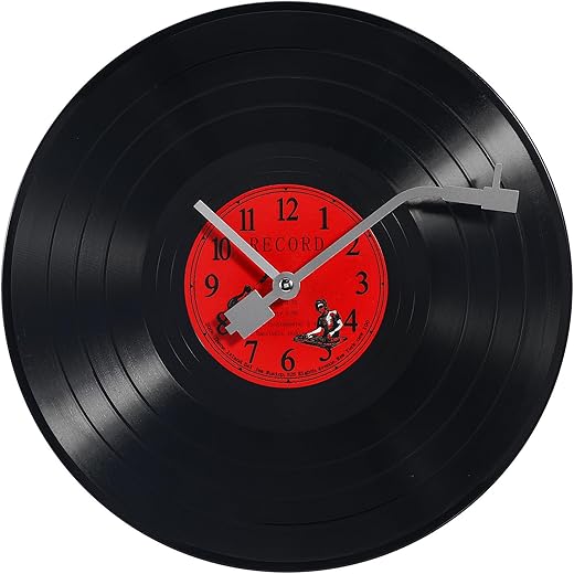 Music Record Wall Clock, Black Vinyl Battery Operated Wall Clock, for Music Room Wall Art Living Room Cafe Bar Decor, 11.81in