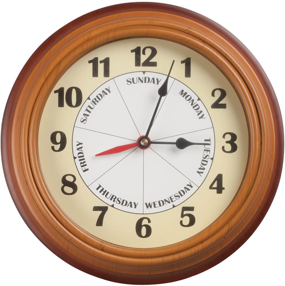 Mwfus Day of The Week Clock with Time of Day Combination – Easy to Read Analog Clock - Retirement Gift