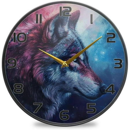 Myst Design Colorful Graffiti Wolf Head Round Wall Clock, Home Creative Clock, 9.5 Inch Silent Wall Clock for Home, Bedroom, Living Roomation