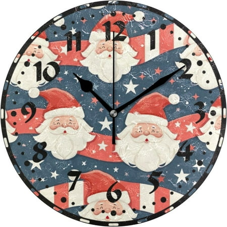 Myst Design Cute Santa Claus Wall Clock, Silent Non Ticking 10 Inch Battery Operated Wall Clocks, Easy to Read Clock for Home Kitchen Living Room Bathroom Office Decor