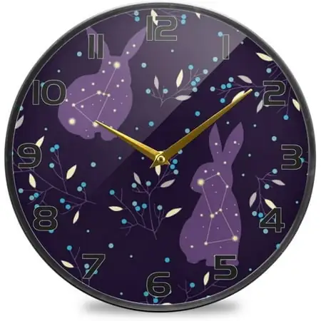 Myst Design Magic Celestial Rabbits Round Wall Clock, Home Creative Clock, 9.5 Inch Silent Wall Clock for Home, Bedroom, Living Roomation