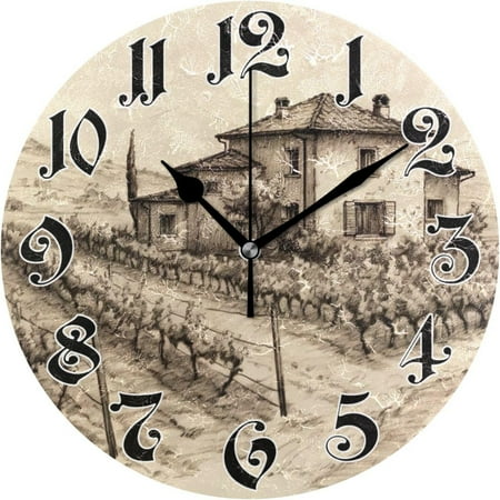 Myst Design Wall Clock - Silent Non-Ticking, Battery Operated, 10 Inch Italian Vintage Drawing Clock Decorative for Home, Bedroom, Living Room - Modern Wall Clock