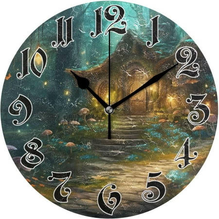 Myst Design Wall Clock - Silent Non-Ticking, Battery Operated, 10 Inch Fairy Fantasy Forest Clock Decorative for Home, Bedroom, Living Room - Modern Wall Clock