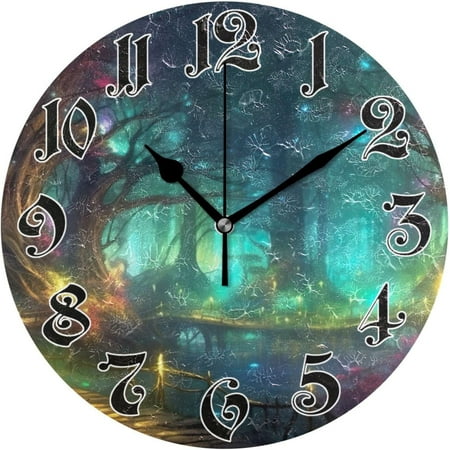 Myst Design Wall Clock - Silent Non-Ticking, Battery Operated, 10 Inch Fairy Forest Clock Decorative for Home, Bedroom, Living Room - Modern Wall Clock