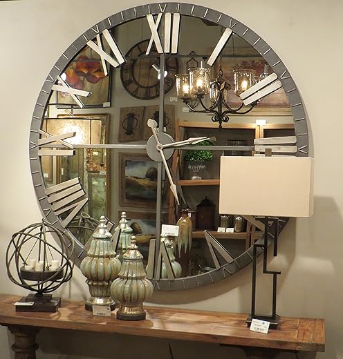 MY SWANKY HOME XL 60 Mirrored Round Wall Clock Oversize Modern Mirror Glass