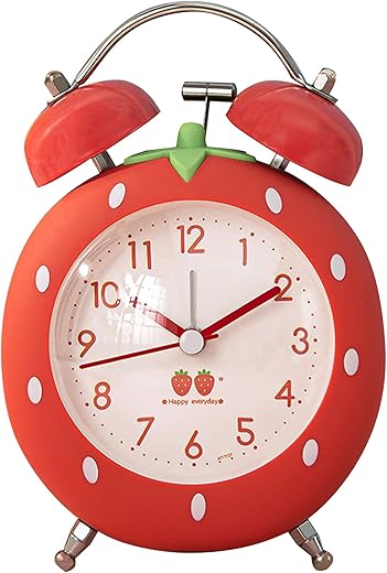 N/0 Strawberry Alarm Clock for Kids, Cute Alarm Clock for Heavy Sleepers with Backlight,Loud Twin Bell Alarm Clock for Bedroom Decoration (Red)