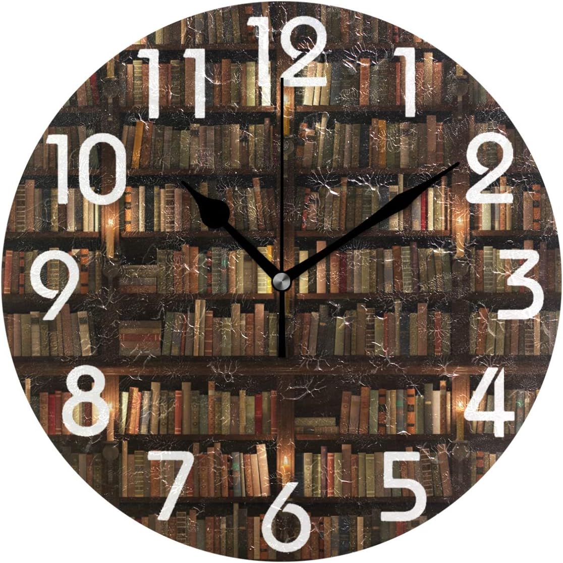 Naanle Cool Multi-storied Mysterious Bookshelf Library Print Round Wall Clock Decorative, 9.5 Inch Battery Operated Quartz Analog Quiet Desk Clock for Home,Office,School