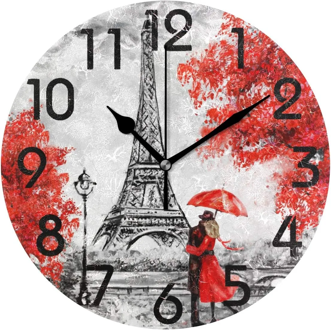 Naanle Trendy Romantic Eiffel Tower Paris Painting Print Round Wall Clock, 9.5 Inch Battery Operated Quartz Analog Quiet Desk Clock for Home,Office,School