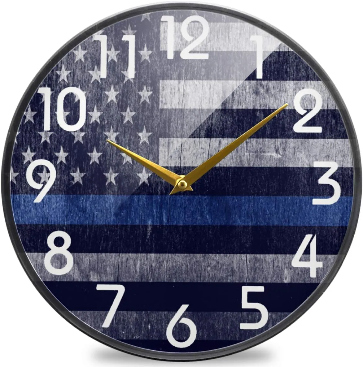 Naanle Vintage Aged American Police Flag Print Round Wall Clock, 9.5 Inch Silent Battery Operated Quartz Analog Quiet Desk Clock for Home,Office,School