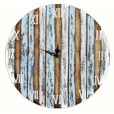 Nagina International 24 Rustic Weathered Wooden Antique Vintage Time's Clock | Roman Numerals | Captain's Maritime Beach Home Decor