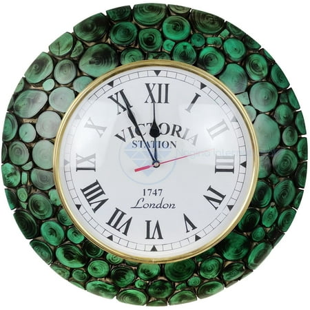 Nagina International Large Algae Green Sliced Logs Premium Wood Crafted Decorative Yet Functional Wall Clock with Matte Velvet Finish | Exclusive Wall Gifts Decor