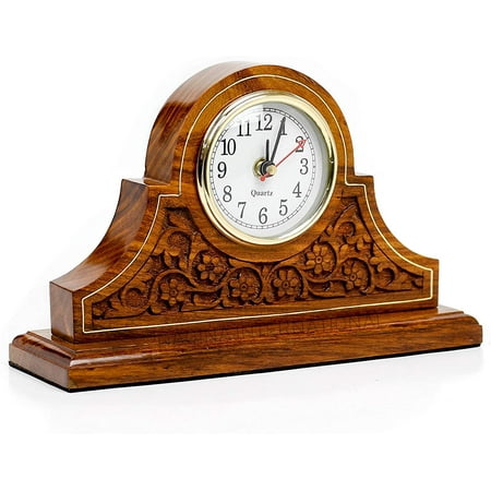 Nagina International Tambour Style Hand Carved Rosewood Design Elegant Fireplace Mantel Living Room Office Decor Clock | Quarts Lovely Home Essential | Corporate Gifts Decor