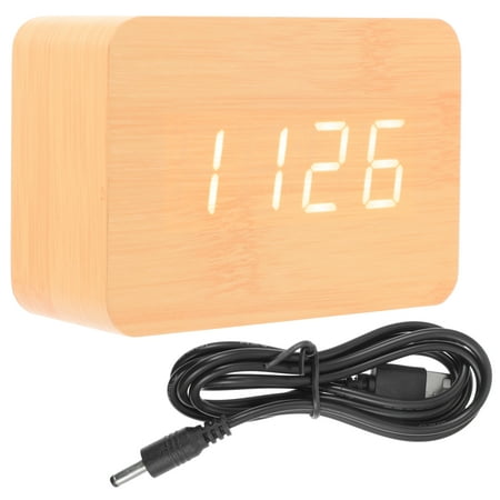 Natural Modern Digital Desk LED Bamboo Wood USB/AAA Alarm Clock Thermometer(Bamboo-white)