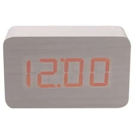 Natural Modern Digital Desk LED Wood Wooden USB/AAA Alarm Clock Thermometer(White-Red)