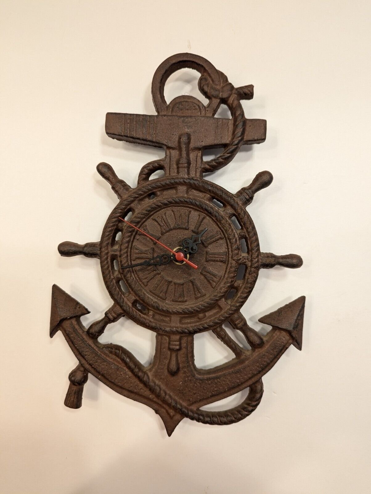 Nautical Cast Iron Anchor Wall Clock 11"H Works