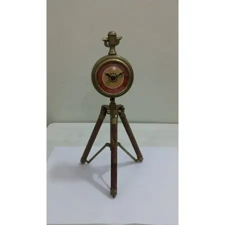 NAUTICAL MARITIME ~ BRASS DESKTOP CLOCK WITH TRIPOD ~ NAUTICAL TABLE CLOCK ~ WORKING CLOCK