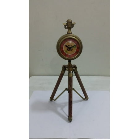 NAUTICAL MARITIME ~ BRASS DESKTOP CLOCK WITH TRIPOD ~ NAUTICAL TABLE CLOCK ~ WORKING CLOCK