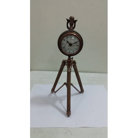 NAUTICAL MARITIME ~ COPPER DESKTOP CLOCK WITH TRIPOD ~ SMALL TABLE CLOCK ~ WORKING CLOCK