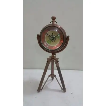 NAUTICAL MARITIME ~ COPPER FINISH CLOCK WITH TRIPOD DESKTOP ~ TABLE CLOCK DECOR