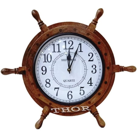 Nautical Ship Wheel Model Wall Clock Quartz Hand Made Clock 16