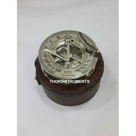 Nautical Solid Brass 3 Inch Sundial Compass - Chrome Finish