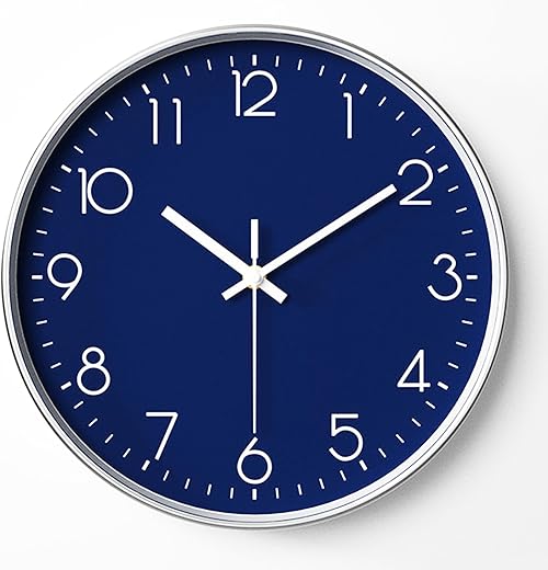 Navy Blue Modern Wall Clock for Living Room Decor, 14 Inch Large Wall Clock Silent Battery Operated, Classic Round Analog Clock for Bedroom, Kitchen, Office, Bathroom, Outdoor Patio, Pool